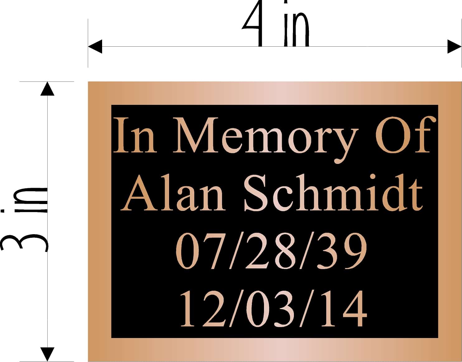 Plaque sample with title case letters at 0.375 inch
