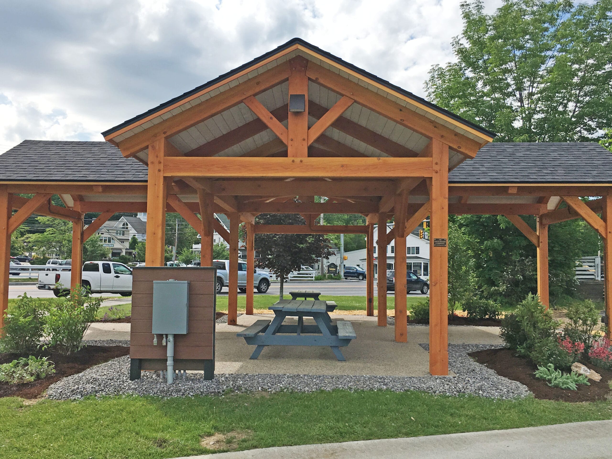 Timber frame pavilion at Hesky Park, Meredith, New Hampshire