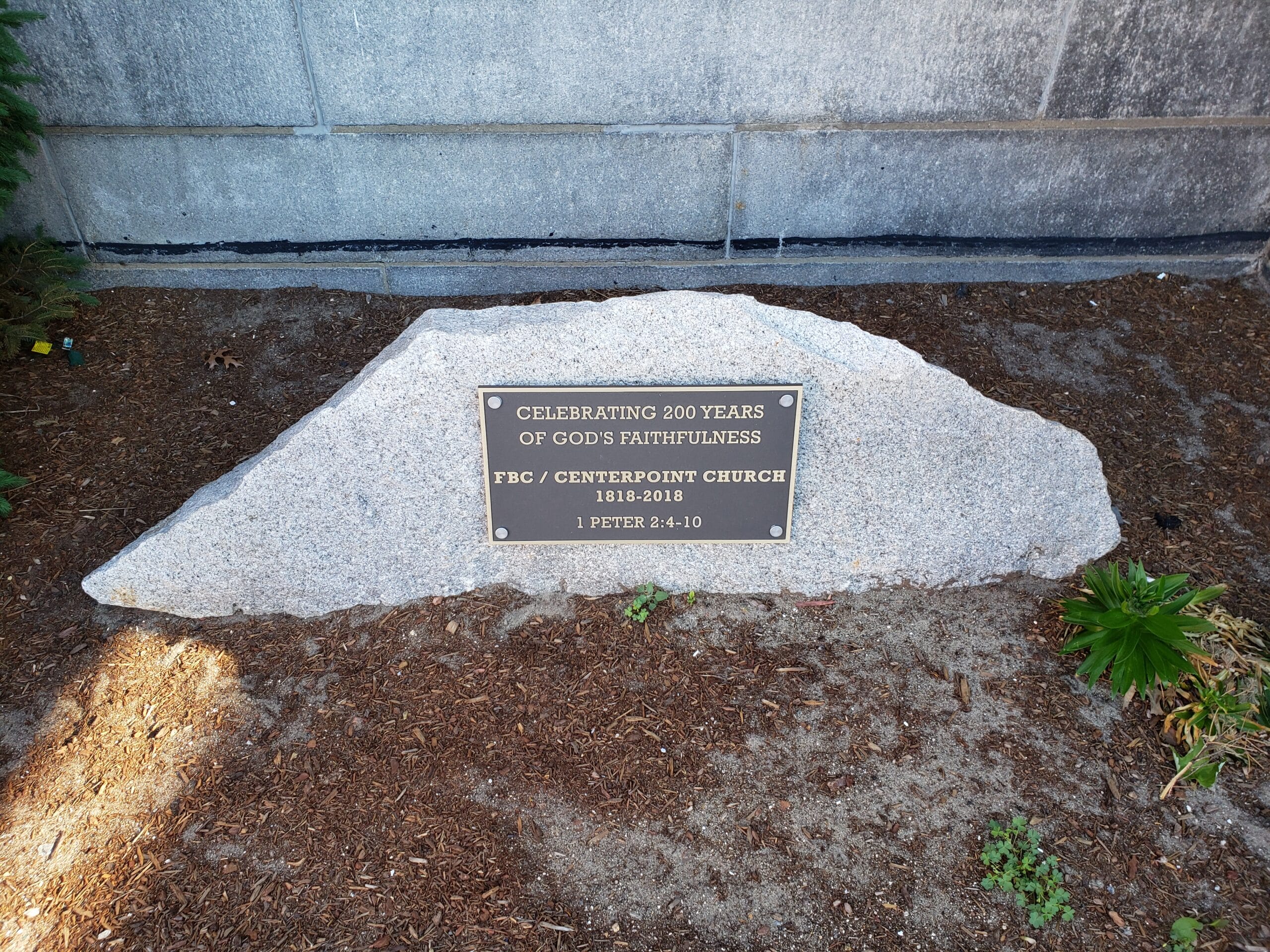 CenterPoint Church bicentennial cast bronze plaque mounted on granite, Concord NH