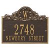 Bronze Acanthus Monogram personalized wall plaque showing 2748 Newbury Street inside an ornate leaf border