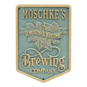 Original Recipe Brewing Company plaque for Moschke's Brewing Company with decorative cast leaves