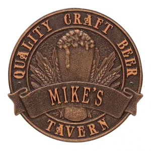 Craft Beer Tavern round plaque for Mike's Tavern with a beer mug and wheat, reading Quality Craft Beer