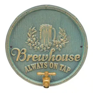 Oak Barrel beer pub plaque for Brewhouse with a beer mug, Always on Tap and a tap at the bottom