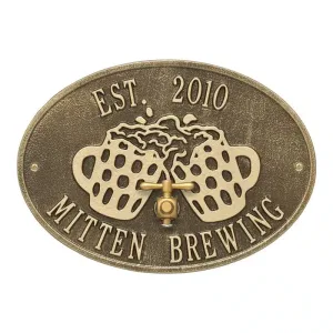 Beers and Cheers personalized plaque with two beer mugs and the text EST. 2010 MITTEN BREWING