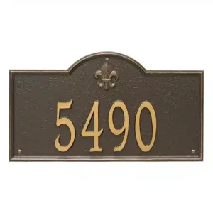 Bronze Bayou Vista one line wall plaque with the number 5490 under a fleur-de-lis