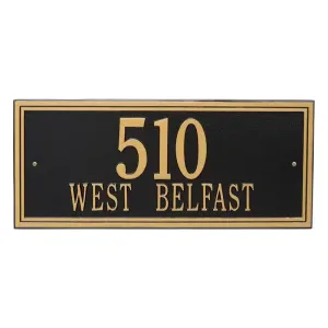 Black Double Line two line wall plaque with 510 West Belfast in gold lettering
