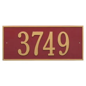 Red Hartford one line wall plaque with the number 3749 in gold in a classic font