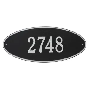 Black Madison Oval one line wall plaque with the number 2748 in white lettering