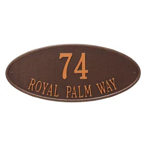 Bronze Madison Oval two line wall plaque reading 74 Royal Palm Way