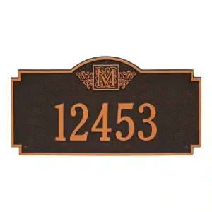 Bronze Monogram one line wall plaque with a decorative letter M above the number 12453