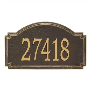 Bronze Williamsburg one line wall plaque with the number 27418 in gold lettering