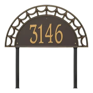 Bronze address plaque featuring the number 3146 in gold against a dark background with an arch design.