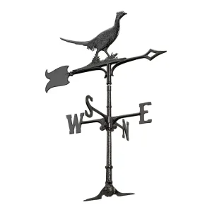 Weather vane featuring a pheasant design, with directional indicators for north, south, east, and west.