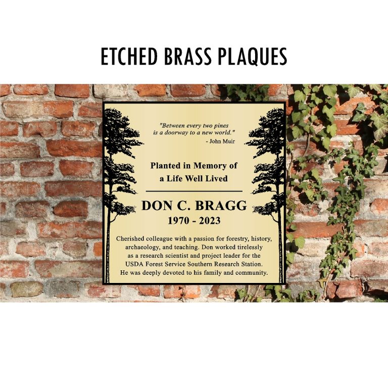 Etched brass plaque