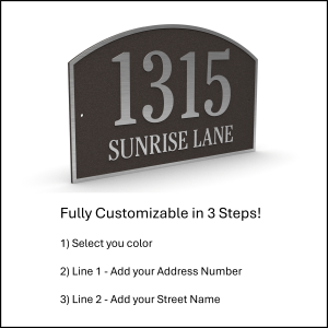 Bronze address plaque displaying the number 1315 and the text 'SUNRISE LANE' in a clear font.