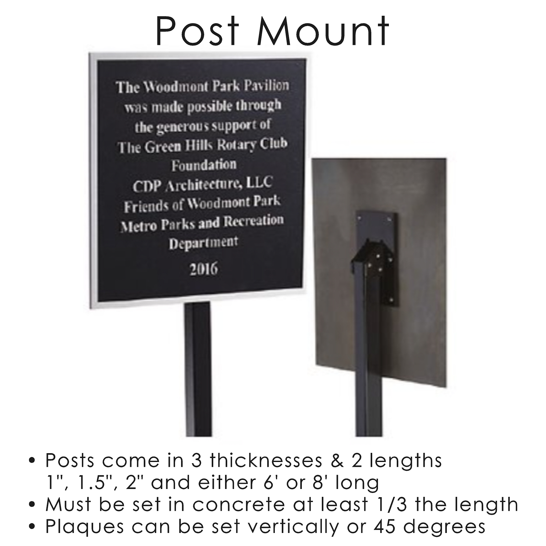 Post mount cast bronze plaque diagram