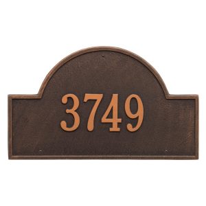 Arch Marker estate wall one line cast aluminum address plaque mounted on an exterior wall