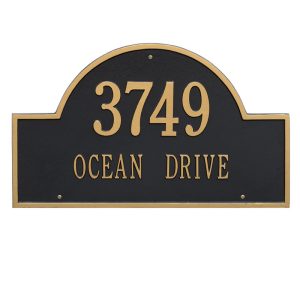 Arch Marker estate wall two line cast aluminum address plaque mounted on a wall showing two lines of raised lettering