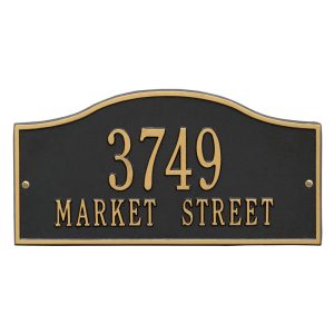 Rolling Hills standard wall two line plaque with curved arch shape, shown mounted on an exterior wall