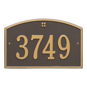 Cape Charles standard wall one line address plaque in recycled aluminum with arched top and centered emblem